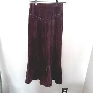 Vintage saguaro suede leather brown western maxi skirt sz 2